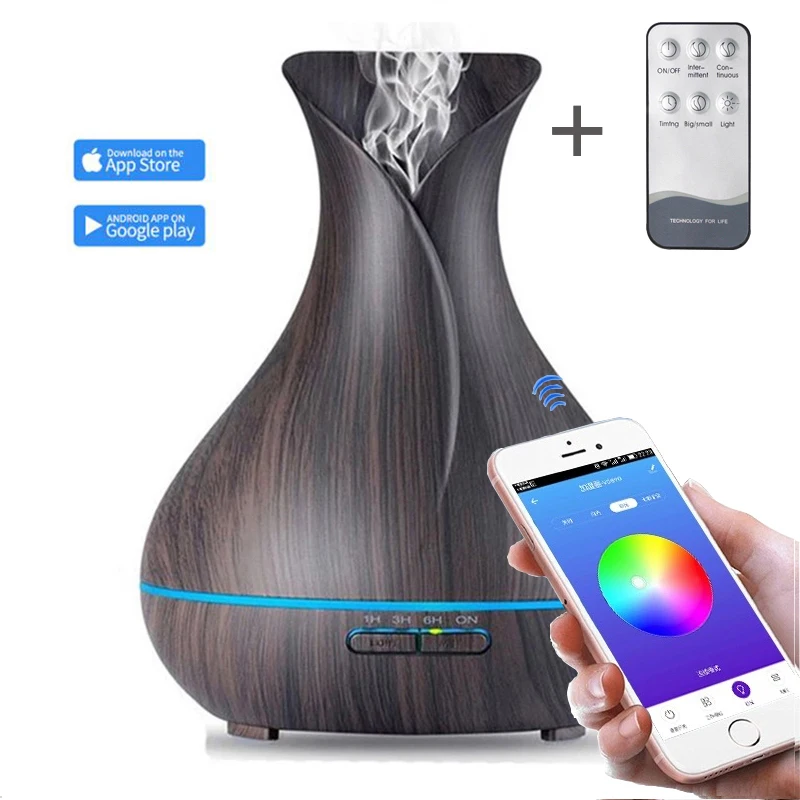 550ML APP Control Aroma Diffuser Air Humidifier With Wood Grain Essential Oil Aromatherapy Diffuser 7 Color LED Lights For Home
550ML APP Control Aroma Diffuser Air Humidifier With Wood Grain Essential Oil Aromatherapy Diffuser 7 Color LED Lights For Home