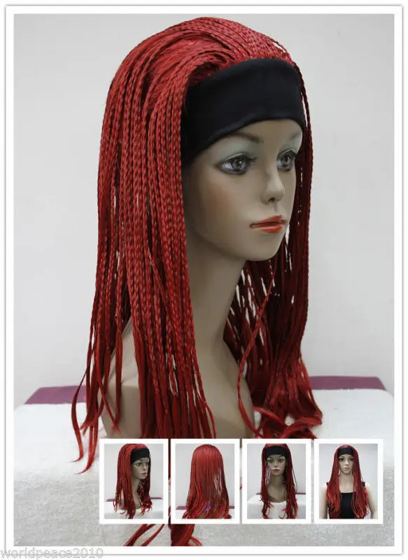 jj 001890 red long Braid cosplay wigs + wig cap