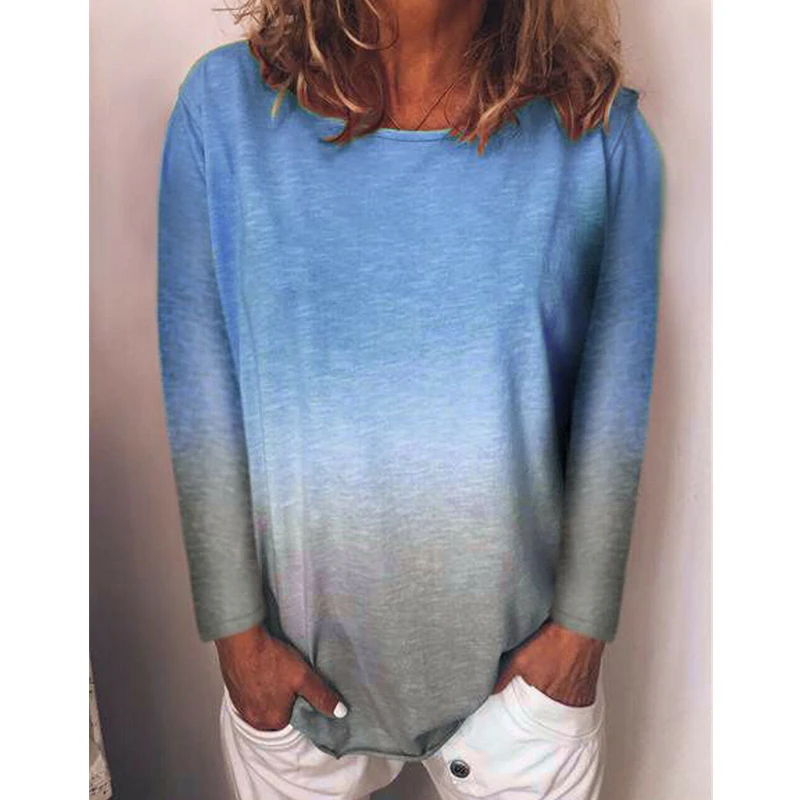 2019 New Women Lady Fade Gradient Long Sleeve Cotton O-neck Loose Tops T-Shirt Fashion Comfortable Casual Autumn Clothes Tees
2019 New Women Lady Fade Gradient Long Sleeve Cotton O-neck Loose Tops T-Shirt Fashion Comfortable Casual Autumn Clothes Tees