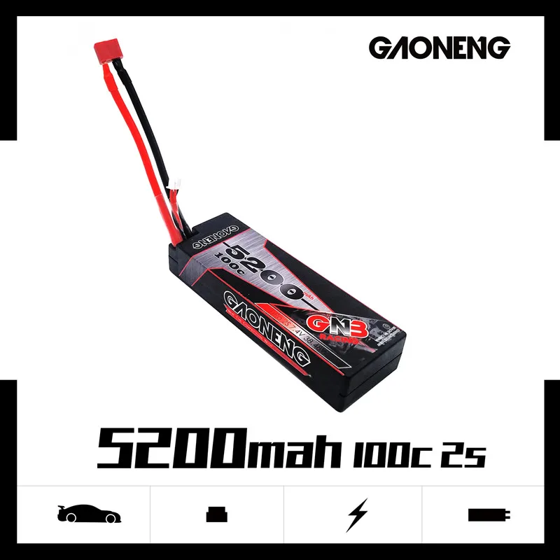 Gaoneng GNB 5200mAh 2S 7.4V 100C/200C 38.48WH Hardcase LiPo Battery pack with Dean Plug T Plug for 1:10 1/10 RC Car RC Boat
Gaoneng GNB 5200mAh 2S 7.4V 100C/200C 38.48WH Hardcase LiPo Battery pack with Dean Plug T Plug for 1:10 1/10 RC Car RC Boat