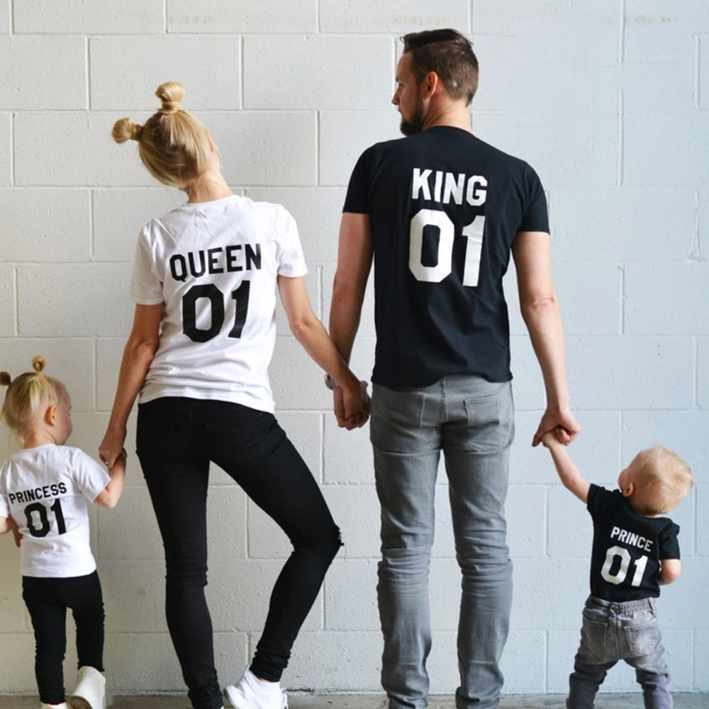 1 предмет семейные команда майки King Queen Prince и Princess 01 одинаковой одежды для папы