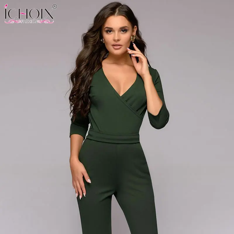 ICHOIX 2019 green long sleeve spring jumpsuit women Overal Rompers v neck sexy jumpsuit long slim solid jumpsuit pants Bodysuit 
ICHOIX 2019 green long sleeve spring jumpsuit women Overal Rompers v neck sexy jumpsuit long slim solid jumpsuit pants Bodysuit