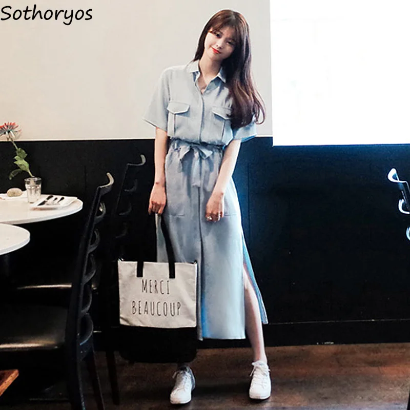 Dress Women Simple Solid Loose Pockets Summer Korean Style Students Ankle-Length Clothing Womens Leisure A-Line Female Lovely
Dress Women Simple Solid Loose Pockets Summer Korean Style Students Ankle-Length Clothing Womens Leisure A-Line Female Lovely