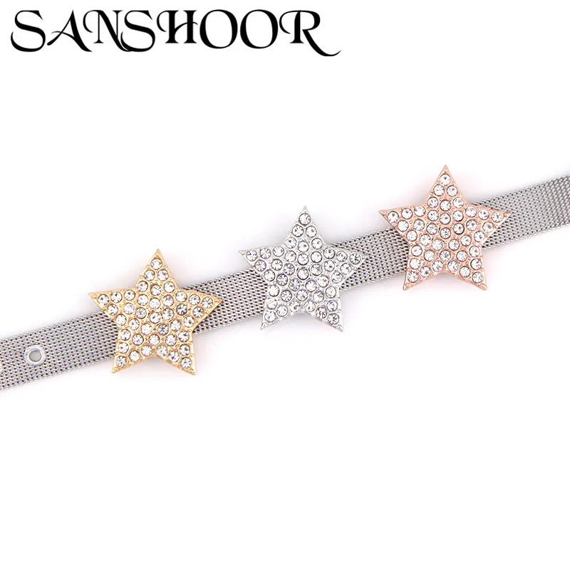 SANSHOOR Design Hot Rose Gold Silver Gold Star Slide Charms Fit Stainless Steel Women Mesh Bracelet For DIY Accessories Making 
SANSHOOR Design Hot Rose Gold Silver Gold Star Slide Charms Fit Stainless Steel Women Mesh Bracelet For DIY Accessories Making