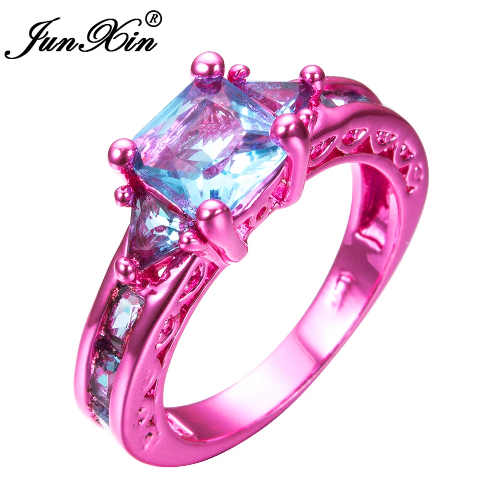 JUNXIN Fashion Female Girl's Light Blue Geometric Ring Pink Gold Filled Wedding Rings For Women Vintage Jewelry New Year Gifts
JUNXIN Fashion Female Girl's Light Blue Geometric Ring Pink Gold Filled Wedding Rings For Women Vintage Jewelry New Year Gifts