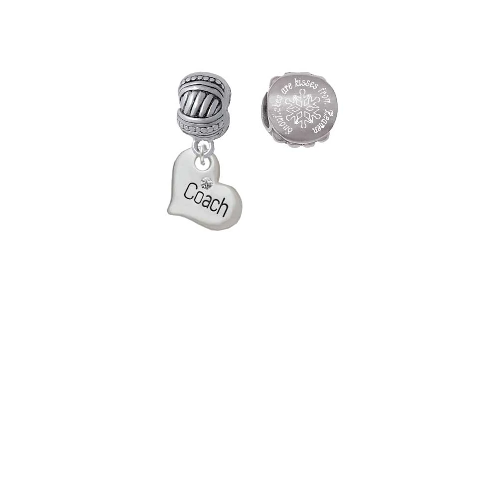 Silvertone Small ''Coach'' Heart Snowflakes are Kisses from Heaven Charm Beads (Set of 2)