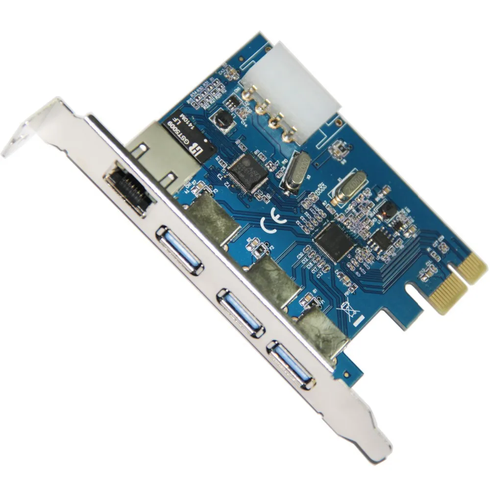 

Q00435 WBTUO LTU3-3UR Desktop PCI-E to 3-Port USB 3.0 + USB 3.0 Ethernet RJ45 Port Expansion Card