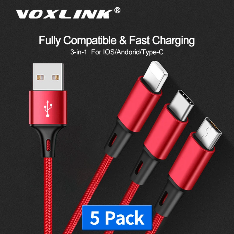 Фото VOXLINK 3 в 1 USB кабель для iPhone XS Max XR X 8 7 зарядное устройство Micro Android TypeC кабели