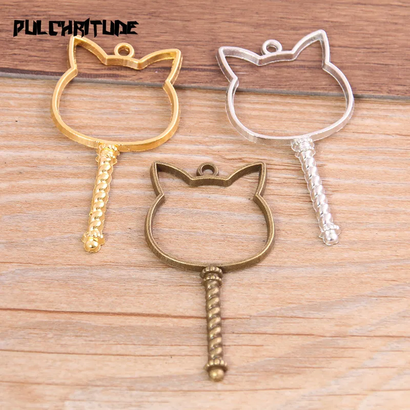 6pcs 29*54mm Three Color Alloy Jewelry Accessories Article For Cat Charm Hollow Glue Blank Pendant Tray Bezel 11B58 | Украшения и
