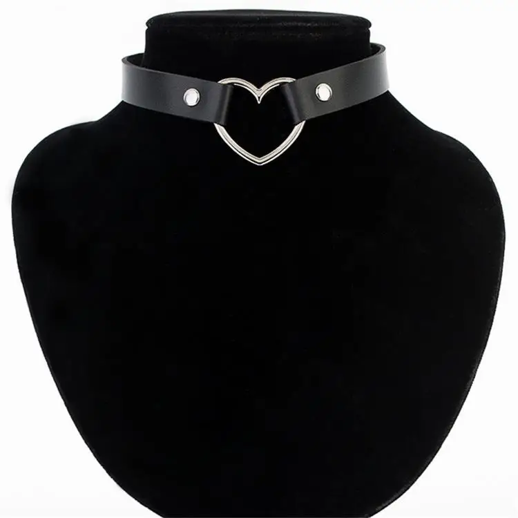 Hot Brand Name Sexy Punk Gothic Leather Heart Studded Choker Necklace Spike Rivet Buckle Collar Necklace Women Fine Jewelry Gift 9