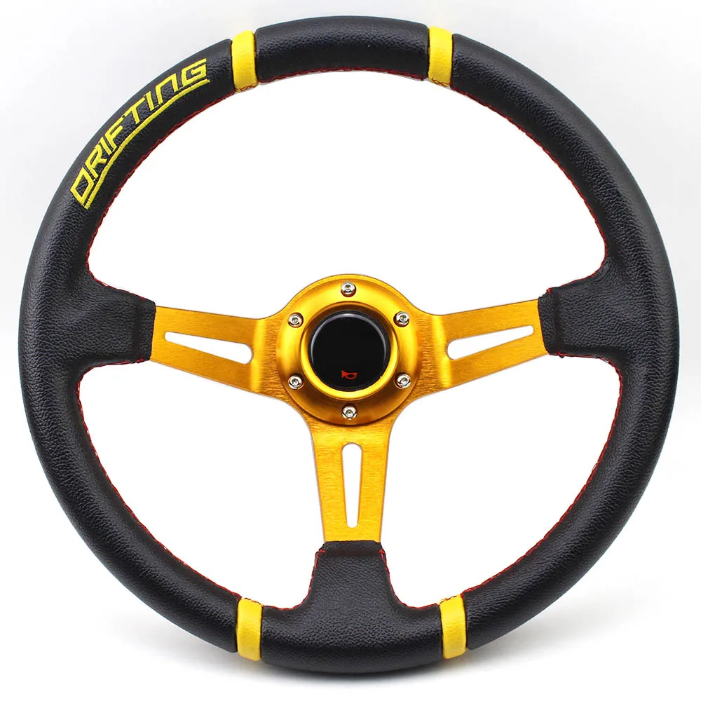 

PVC Drfting Racing Steering Wheel 350mm 14inch Gold Spoke Modified Sport Car Steering