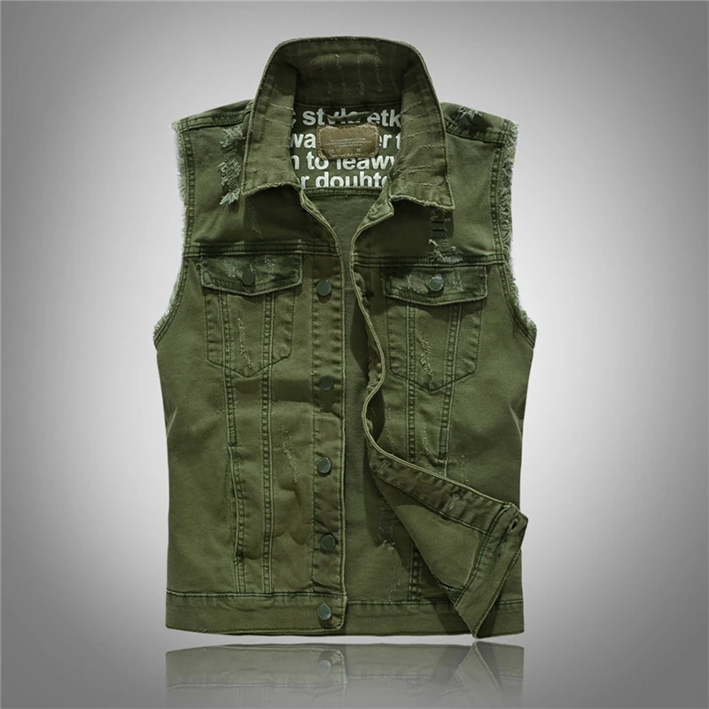 Green Solid Denim Vest Men Casual Hip Hop Motorcycle Jeans Slim Fit Ripped Sleeveless Beggar Plus Size Vests Jacket for Male 175
Green Solid Denim Vest Men Casual Hip Hop Motorcycle Jeans Slim Fit Ripped Sleeveless Beggar Plus Size Vests Jacket for Male 175