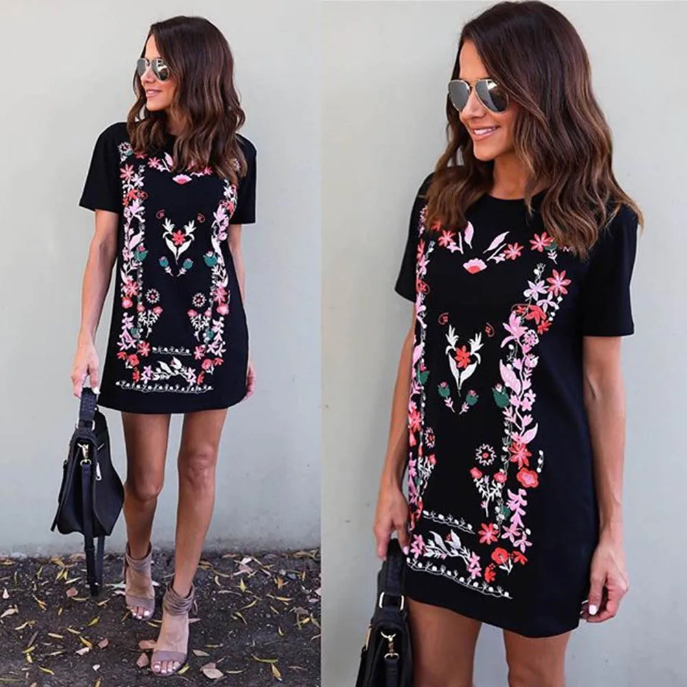 Fashion Women Floral Print Short Sleeve Straight Dress Casual Loose Short Dresses M8694
Fashion Women Floral Print Short Sleeve Straight Dress Casual Loose Short Dresses M8694