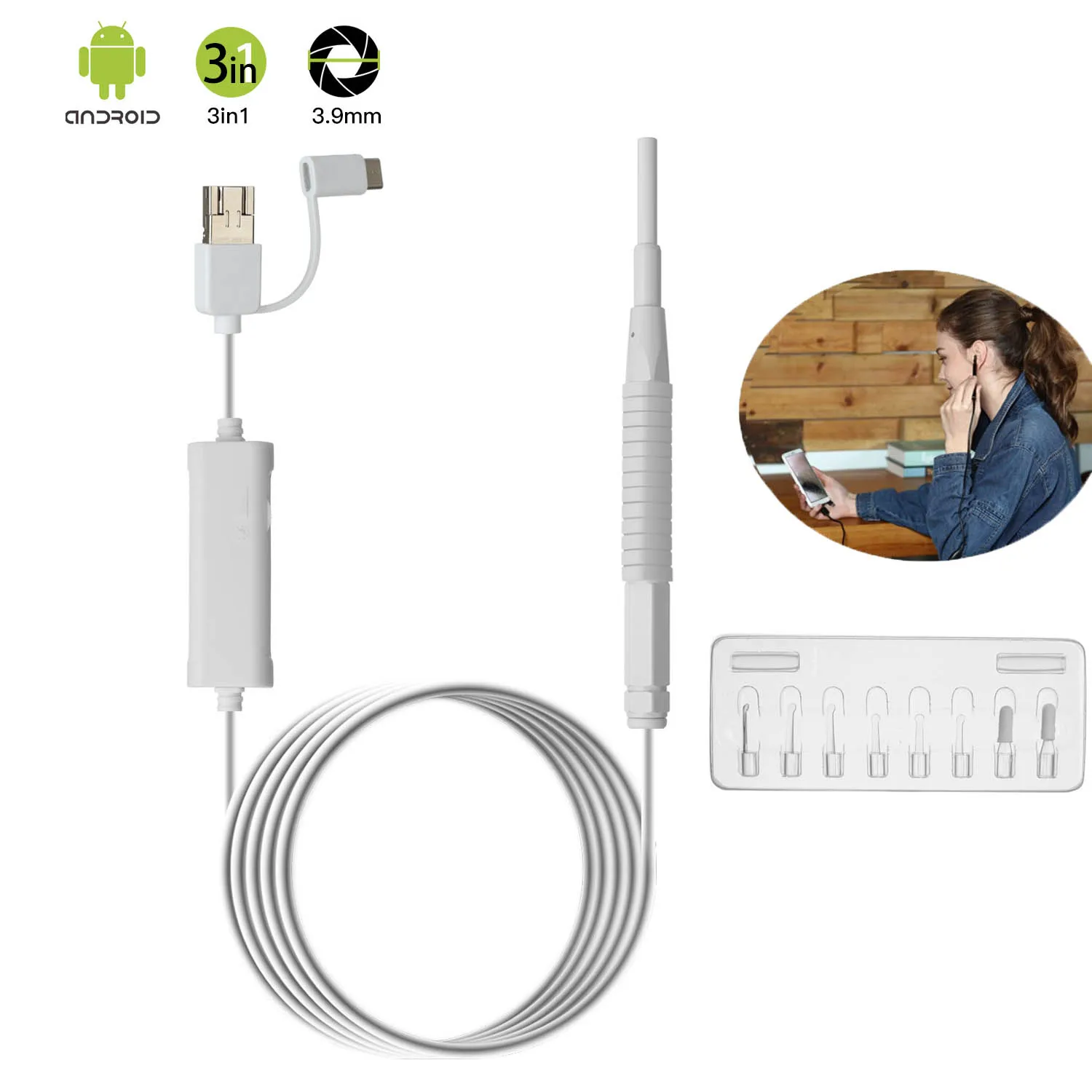 Endoscope Camera 3.9mm 1.3MP Mini 3 in 1 Ear Cleaning USB Endoscope LED Visual Ear Spoon Otoscope Camera TYPE-C android windows
Endoscope Camera 3.9mm 1.3MP Mini 3 in 1 Ear Cleaning USB Endoscope LED Visual Ear Spoon Otoscope Camera TYPE-C android windows