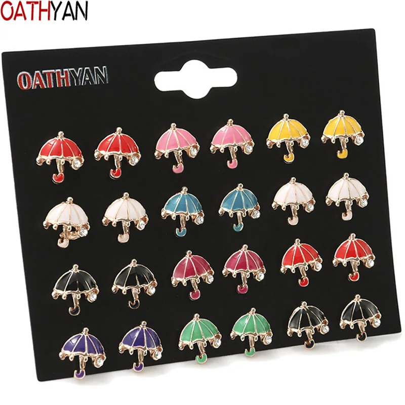 OATHYAN 12 Pairs/Set Cute Colorful Enamel Umbrella Stud Earrings Set For Women Girls Golden Metal Rhinestone Earring Gifts
OATHYAN 12 Pairs/Set Cute Colorful Enamel Umbrella Stud Earrings Set For Women Girls Golden Metal Rhinestone Earring Gifts