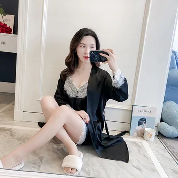 Dark Red Women Home Wear Pajamas 3PC Strap Top Pants Suit Sleepwear Sets Nightgown Sexy Lady Kimono Robe Bath Gown Nightdress
Dark Red Women Home Wear Pajamas 3PC Strap Top Pants Suit Sleepwear Sets Nightgown Sexy Lady Kimono Robe Bath Gown Nightdress
