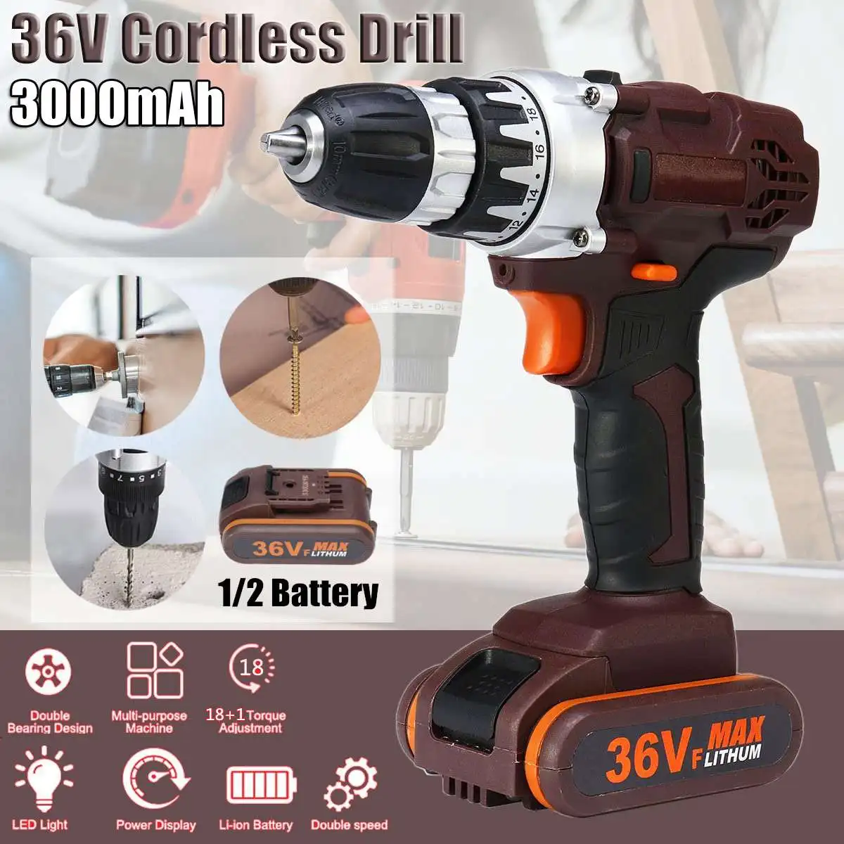 2019New Arrival 36V Electric Cordless Drill 18+1 Clutches Wireless Electric Drill 3000mAh 1/2 Li-ion Battery Home DIY Power Tool
2019New Arrival 36V Electric Cordless Drill 18+1 Clutches Wireless Electric Drill 3000mAh 1/2 Li-ion Battery Home DIY Power Tool