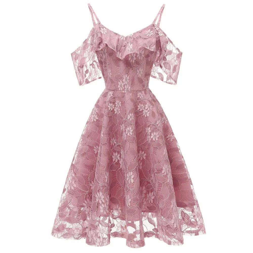 5 Colors Women Ruffle Strap Floral Lace Dress Woman Elegant Vintage Swing Dress Ladies Flare Formal Party Dresses
5 Colors Women Ruffle Strap Floral Lace Dress Woman Elegant Vintage Swing Dress Ladies Flare Formal Party Dresses