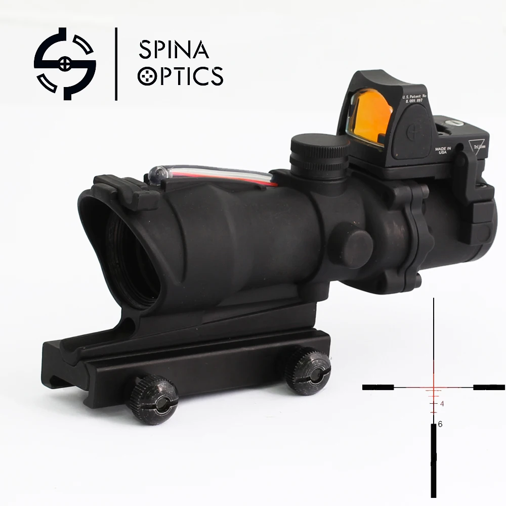 SPINA OPTICS Tactical ACOG Style 4X32 Real Fiber Source Red Fiber Duel Illuminated Sight Scope with RMR Micro Red dot
SPINA OPTICS Tactical ACOG Style 4X32 Real Fiber Source Red Fiber Duel Illuminated Sight Scope with RMR Micro Red dot