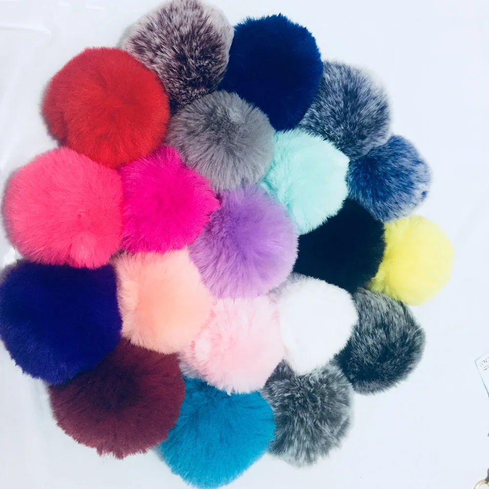 

8CM Faux Fur PomPom DIY KeyChain Rabbit Hair Bulb Bag Pom Pom Ball Key Chain Pendant Poret Clef for DIY Sleutelhanger Pom Pom