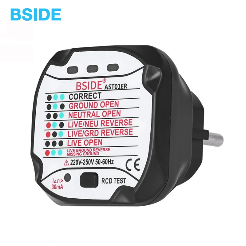 BSIDE Socket Testers Voltage Test Socket detector EU Plug Ground Zero Line Plug Polarity Phase Check
BSIDE Socket Testers Voltage Test Socket detector EU Plug Ground Zero Line Plug Polarity Phase Check