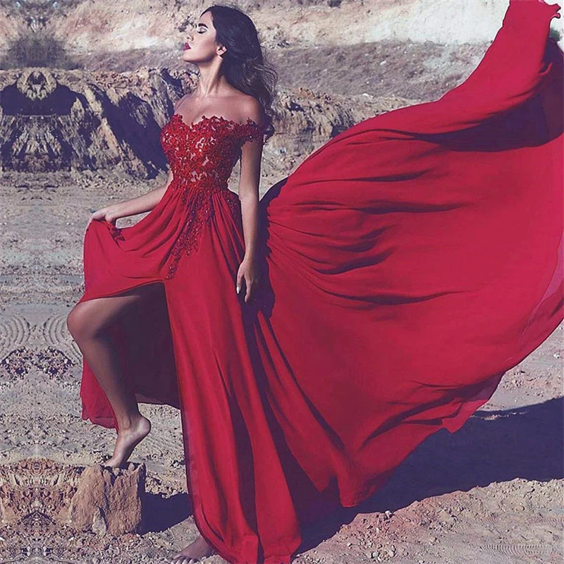 Red Off-the-Shoulder Prom Gowns Lace Appliques Split Evening Gowns Floor-Length Formal Party Women Dresses Custom Made
Red Off-the-Shoulder Prom Gowns Lace Appliques Split Evening Gowns Floor-Length Formal Party Women Dresses Custom Made