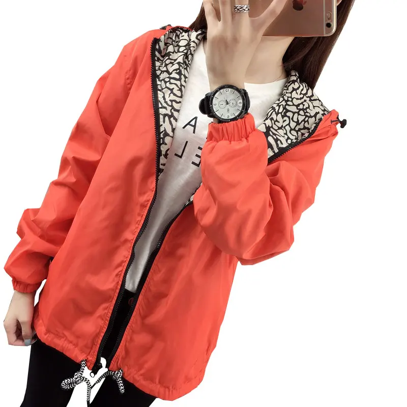The new Korean Fan big yards Ms. Spring and Autumn windbreaker assault wild hooded jacket blouses | Женская одежда