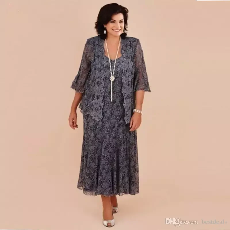 Brides Weddings Party Formal evening gown vestido de renda Plus Gray Lace Tea Length Mother of the Bride Dresses With Jacket
Brides Weddings Party Formal evening gown vestido de renda Plus Gray Lace Tea Length Mother of the Bride Dresses With Jacket