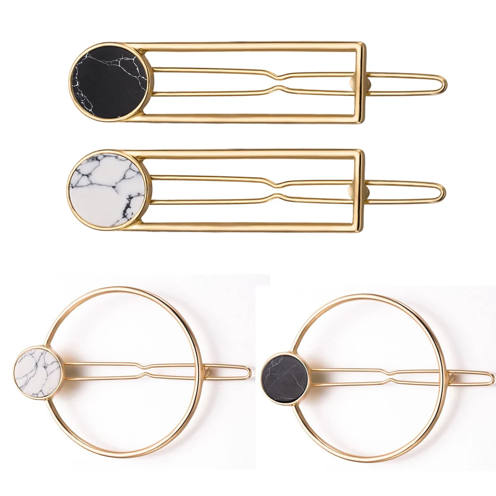New Hot Metal Circle Square Hair Clips For Women Girls Natural Stone Hairpins Barrettes Wedding Hair Clip Accessories Wholesale