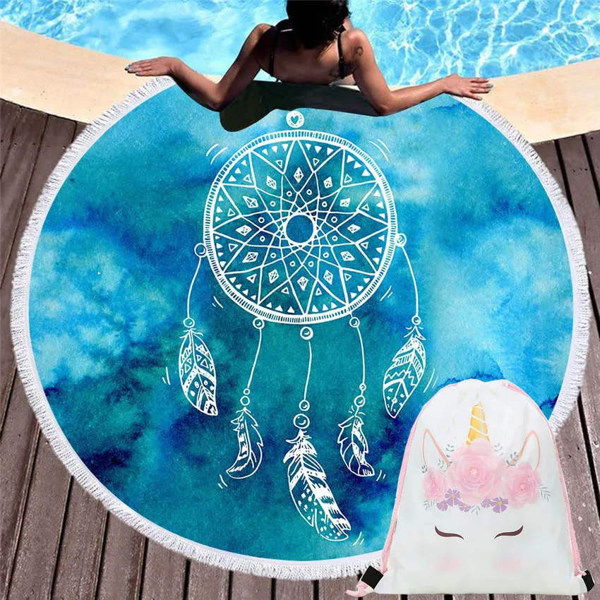 Summer 150cm Round Beach Towel Dreamcatcher Feather Bath Sport Towel Carpet With Drawstring Storage Bag Blanket Bikini Cover Up
Summer 150cm Round Beach Towel Dreamcatcher Feather Bath Sport Towel Carpet With Drawstring Storage Bag Blanket Bikini Cover Up
