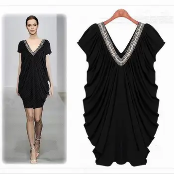 Spring Summer Plus Size Dress Black V neck Women Party Fashion High Quality Lady's Clothing Free Shipping
Spring Summer Plus Size Dress Black V neck Women Party Fashion High Quality Lady's Clothing Free Shipping