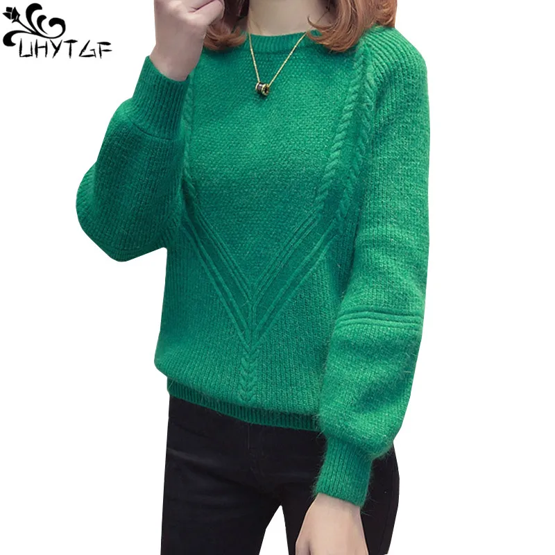 UHYTGF Korean Fashion Sweaters Women Spring 2021 Befree Plus Size Pullover lady's Sweater High Quality Jacket Female Clothes 273 | Женская