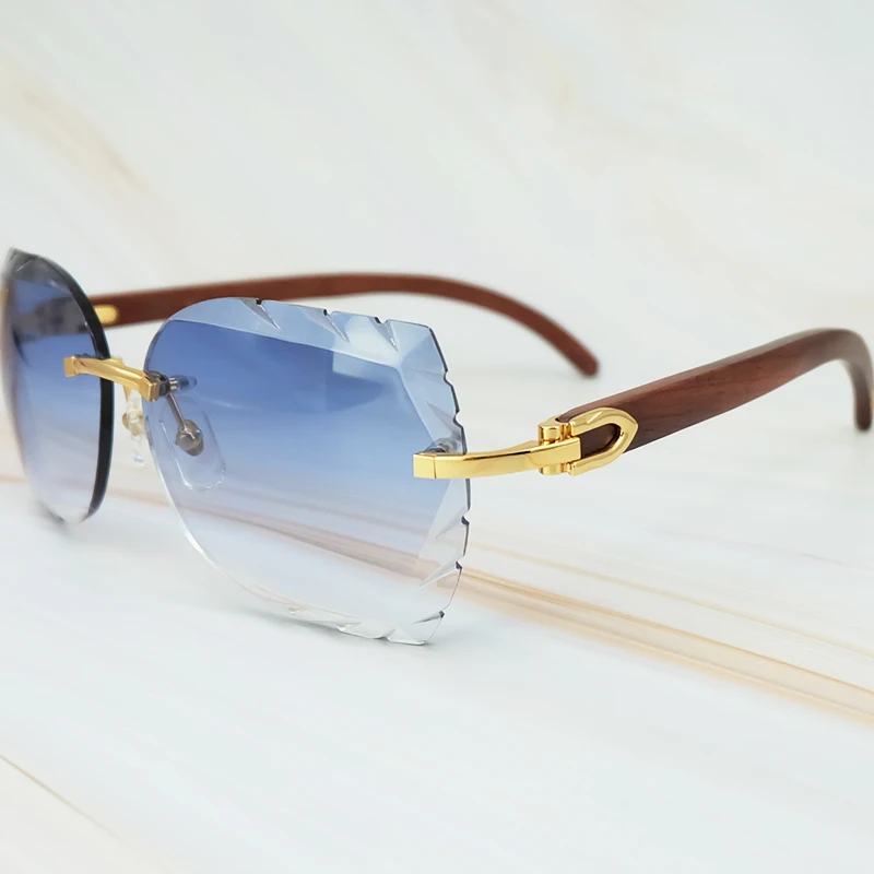 Rimless 3mm Thick Gradient Blue Lens Square Designer Brand Name Carter Sunglasses Wholesale Maroon Wood Sun Glass Wooden Shade (2)