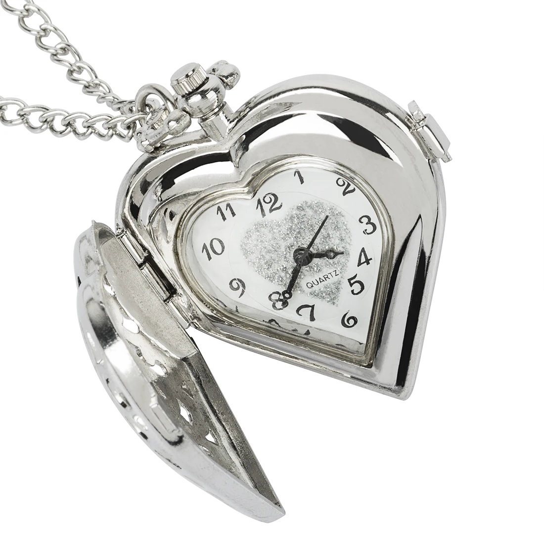 Fashion Silver Heart Shaped Lovely Hollow Elegant Quartz Pocket Watch Necklace Pendant for Women Ladies girl Birthday Gift
Fashion Silver Heart Shaped Lovely Hollow Elegant Quartz Pocket Watch Necklace Pendant for Women Ladies girl Birthday Gift