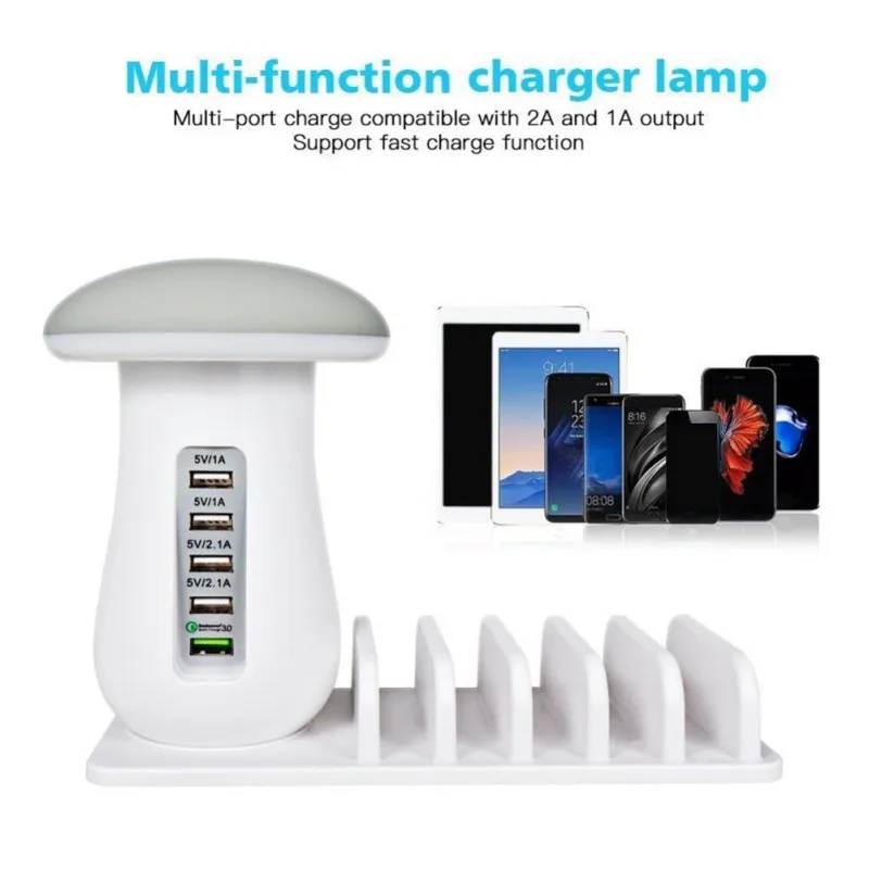 Mushroom Light Charger 5 Ports USB QC3.0 Fast Charging Multifunction Portable LED Light Charger Mobile Phone Charging Stand hot
Mushroom Light Charger 5 Ports USB QC3.0 Fast Charging Multifunction Portable LED Light Charger Mobile Phone Charging Stand hot