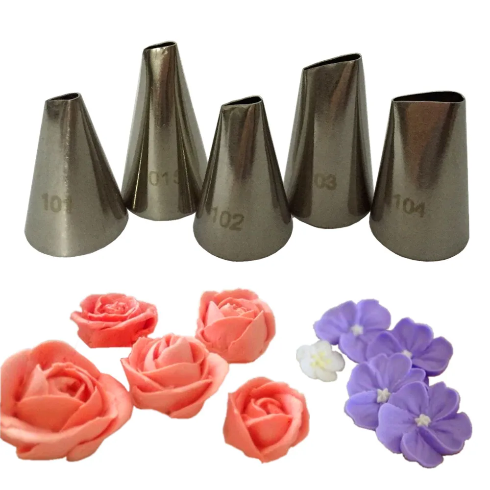 

5pcs Flower Petal Nozzles Stainless Steel Cream Icing Piping Nozzle Pastry Tips Set Cake Cupcake Decorating Baking Tools Bakewar