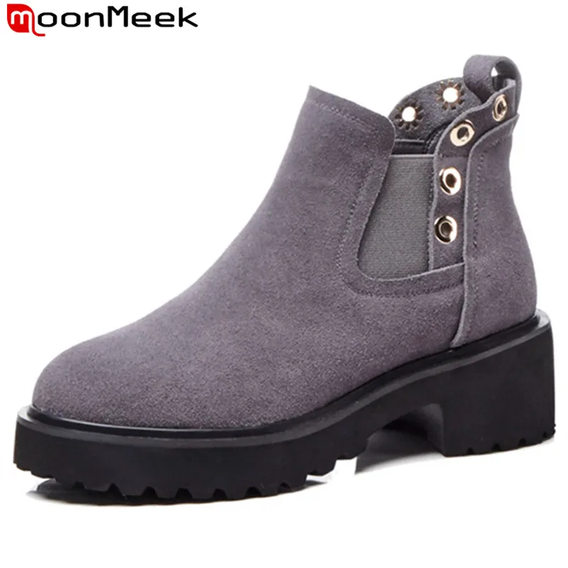 MoonMeek 2020 fashion hot sale new ankle boots for women round toe autumn winter boots square heels platform suede leather boots
MoonMeek 2020 fashion hot sale new ankle boots for women round toe autumn winter boots square heels platform suede leather boots