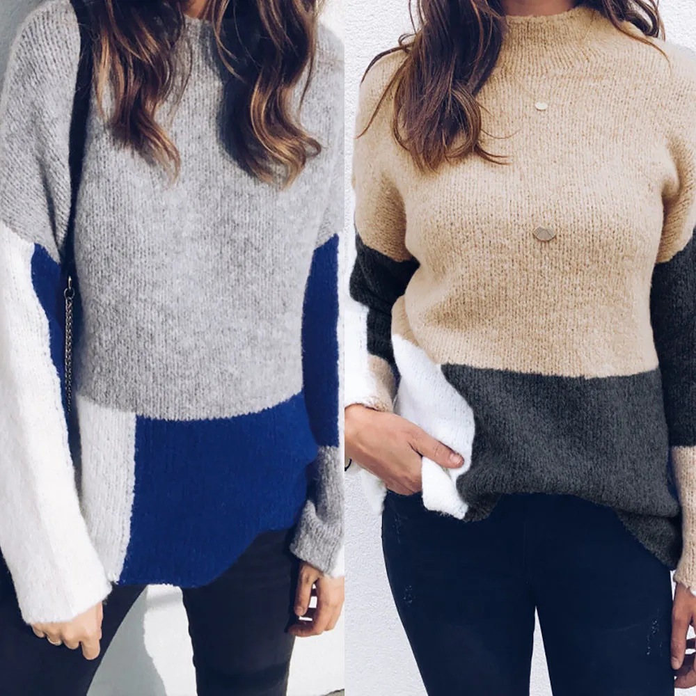 Womens Casual Long Sleeve Jumper O Neck Stitching Color Sweaters Tops casaco feminino ropa de invierno para mujer 2019 W711
Womens Casual Long Sleeve Jumper O Neck Stitching Color Sweaters Tops casaco feminino ropa de invierno para mujer 2019 W711