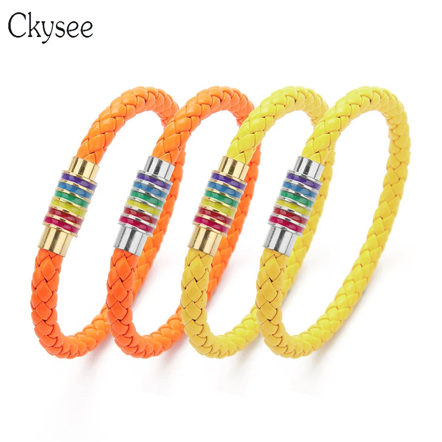 Ckysee 6mm Width Women Men Handmade Pu Leather Bracelet Pride 20 Colors Copper Magnetic Clasps Charm Bracelet Bangles
Ckysee 6mm Width Women Men Handmade Pu Leather Bracelet Pride 20 Colors Copper Magnetic Clasps Charm Bracelet Bangles