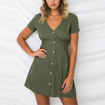 Summer A-line Mini Dress Elegant Women Casual Vacation Solid Color Dresses High Waist Short Sleeve V-neck Party Vestidos
Summer A-line Mini Dress Elegant Women Casual Vacation Solid Color Dresses High Waist Short Sleeve V-neck Party Vestidos