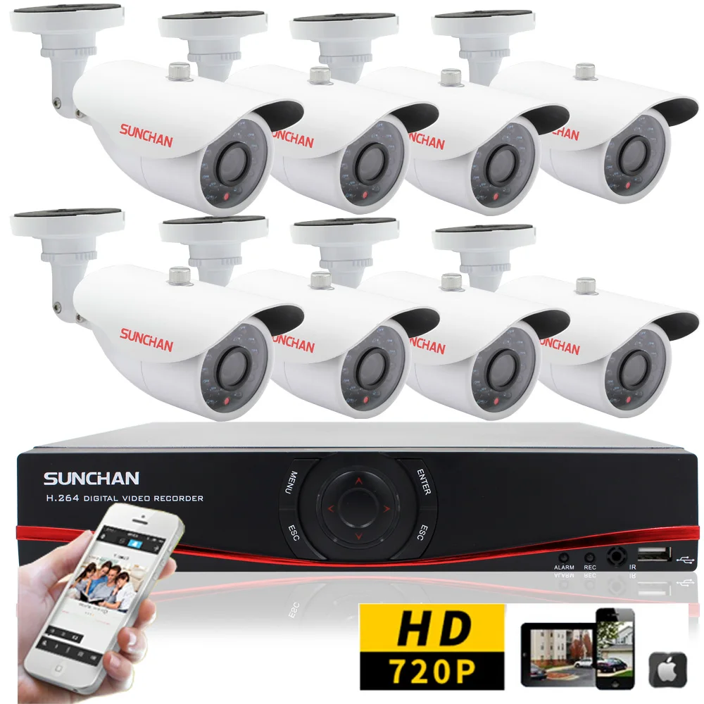 

SUNCHAN HD 16CH Outdoor Video Surveillance CCTV System HVR AHD DVR Kits 1080N 1200TVL 1.0MP AHD Security Camera System