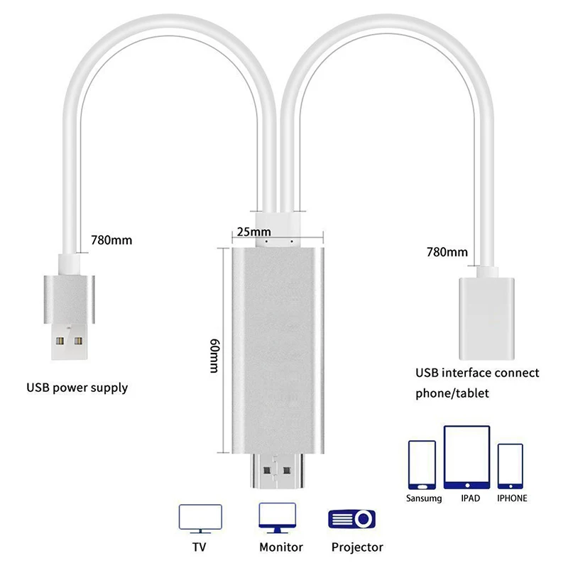 Newest HDMI Cable HDTV Adapter AV Cable for Micro8Pin USB to HDMI 1080P For iPhone 5 6 S Plus For Android Samsung Xiaomi LG Phones (6)