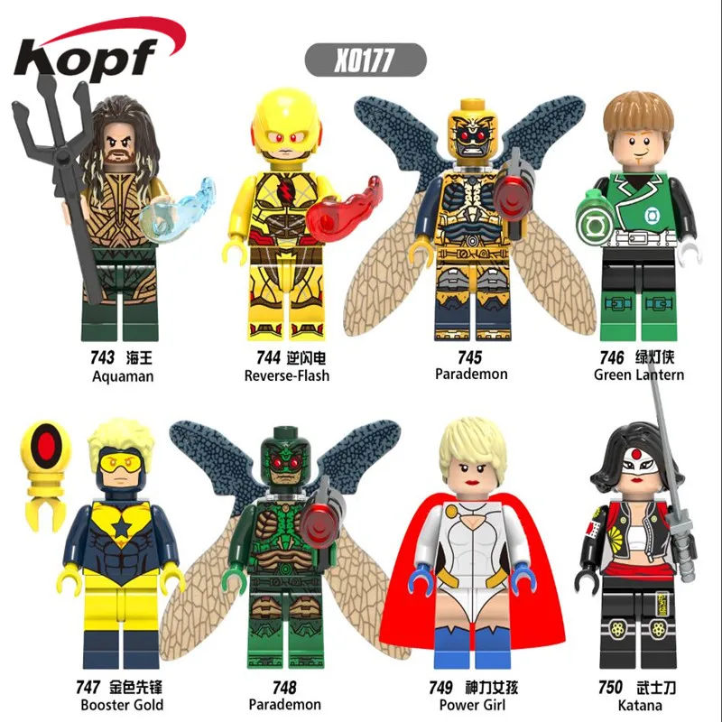 Single Sale Aquaman Reverse-Flash Parademon Green Lantern Booster Gold Power Girl Katana Building Blocks Toys for children X0177
Single Sale Aquaman Reverse-Flash Parademon Green Lantern Booster Gold Power Girl Katana Building Blocks Toys for children X0177