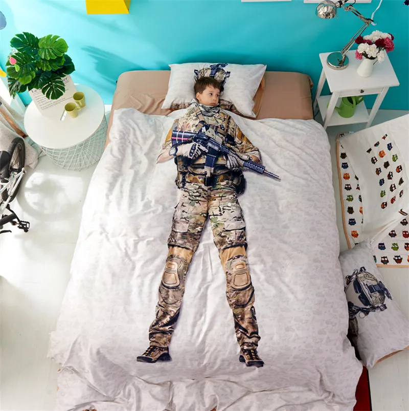 boy Cartoon personality 3D soldier Cotton Bedding Set Duvet Cover Bed Linen Bed sheet Pillowcases Gift For Child Full Queen size
boy Cartoon personality 3D soldier Cotton Bedding Set Duvet Cover Bed Linen Bed sheet Pillowcases Gift For Child Full Queen size