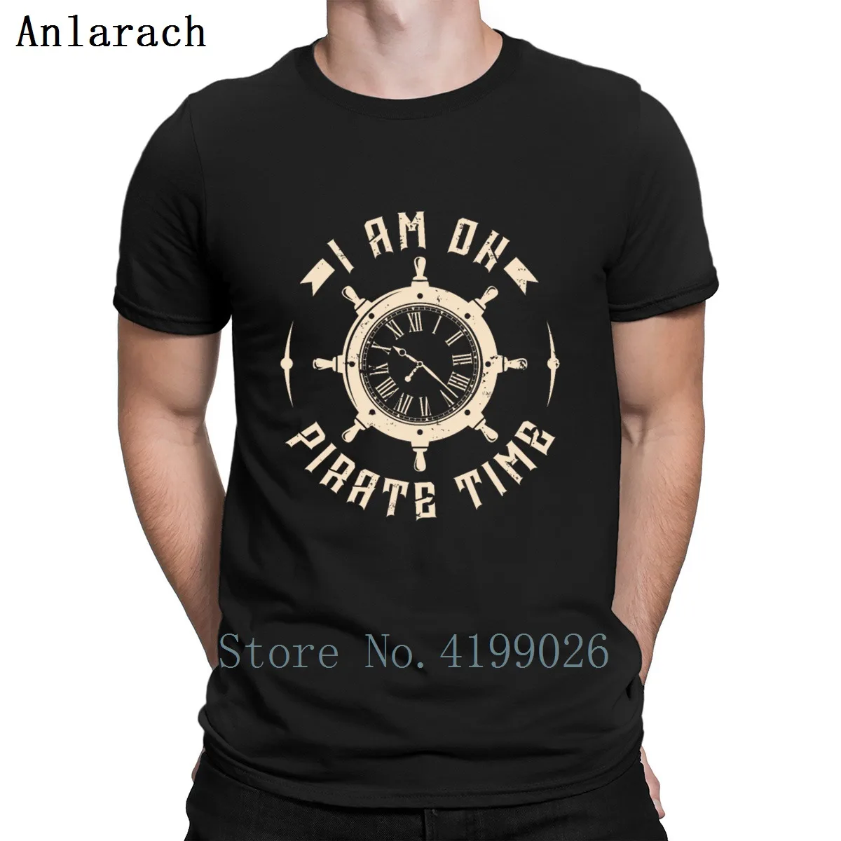 

I Am On Pirate Time Ship Steering Wheel Clock T Shirt Authentic S-5xl Knitted Cotton Spring Autumn Pictures Interesting Shirt