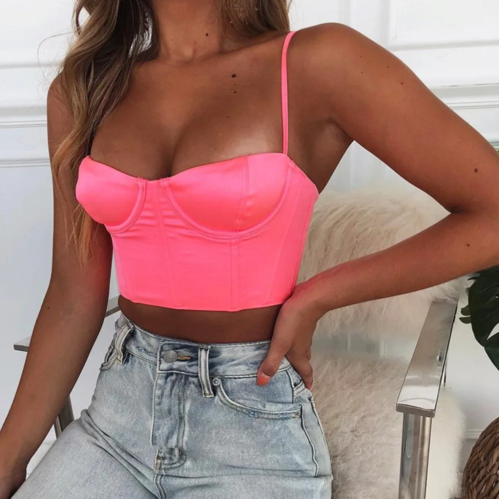 

Sexy Bustier Crop Top Women Clothes 2019 neon solid Club Wear Lime Green Hot Pink Black Summer Tank Tops party camis