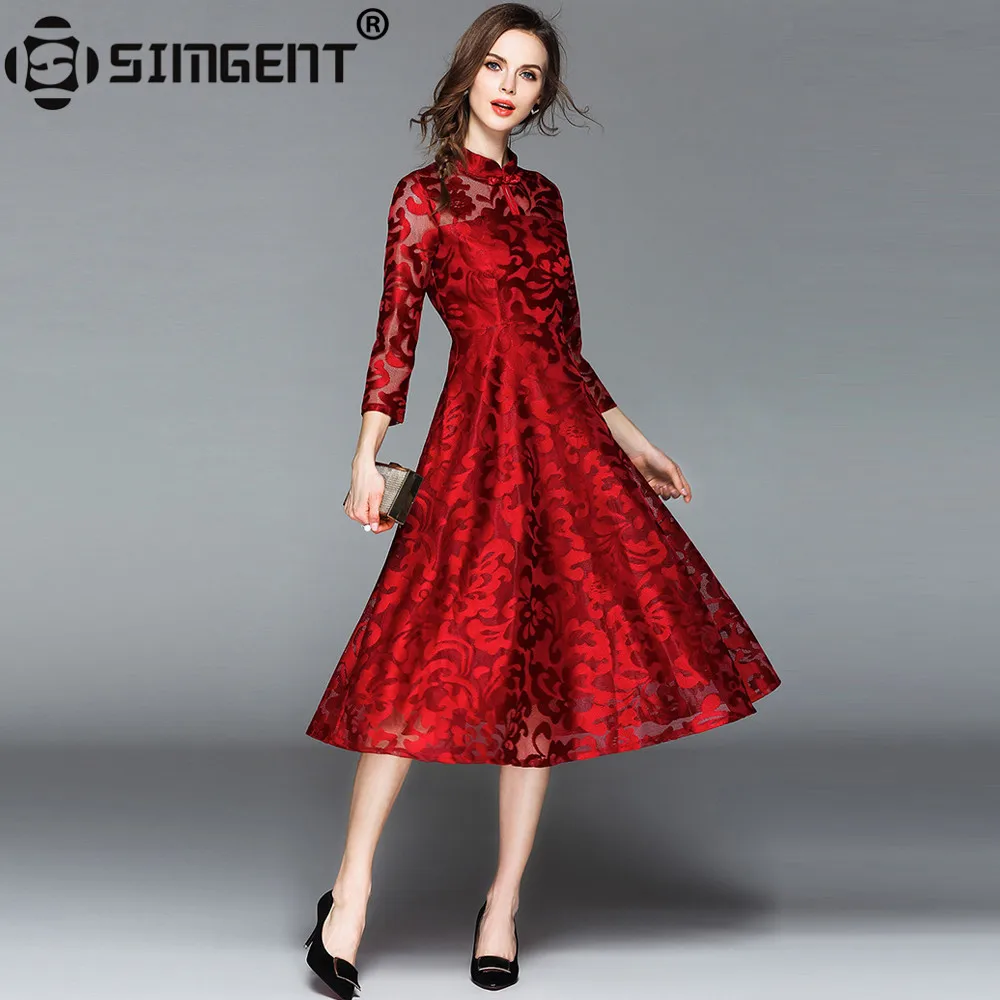 Simgent New Arrival Women Stand Collar Plate Buckle Elegant Vintage Pinup Casual Party Slim Midi Lace Dress Vestido Jurk SG84174
Simgent New Arrival Women Stand Collar Plate Buckle Elegant Vintage Pinup Casual Party Slim Midi Lace Dress Vestido Jurk SG84174