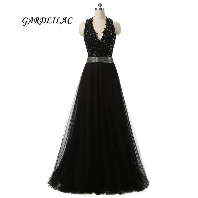 New Halter Long Prom Dress Black V-neck Evening Prom Gowns Backless With Bead Belt Wedding Party Gowns
New Halter Long Prom Dress Black V-neck Evening Prom Gowns Backless With Bead Belt Wedding Party Gowns