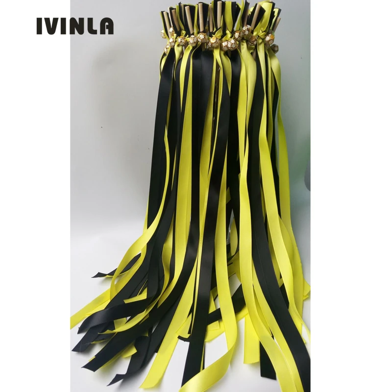 Newest 50pcs/lot colorfull yellow & black wedding ribbon wands stick for wedding party
Newest 50pcs/lot colorfull yellow & black wedding ribbon wands stick for wedding party