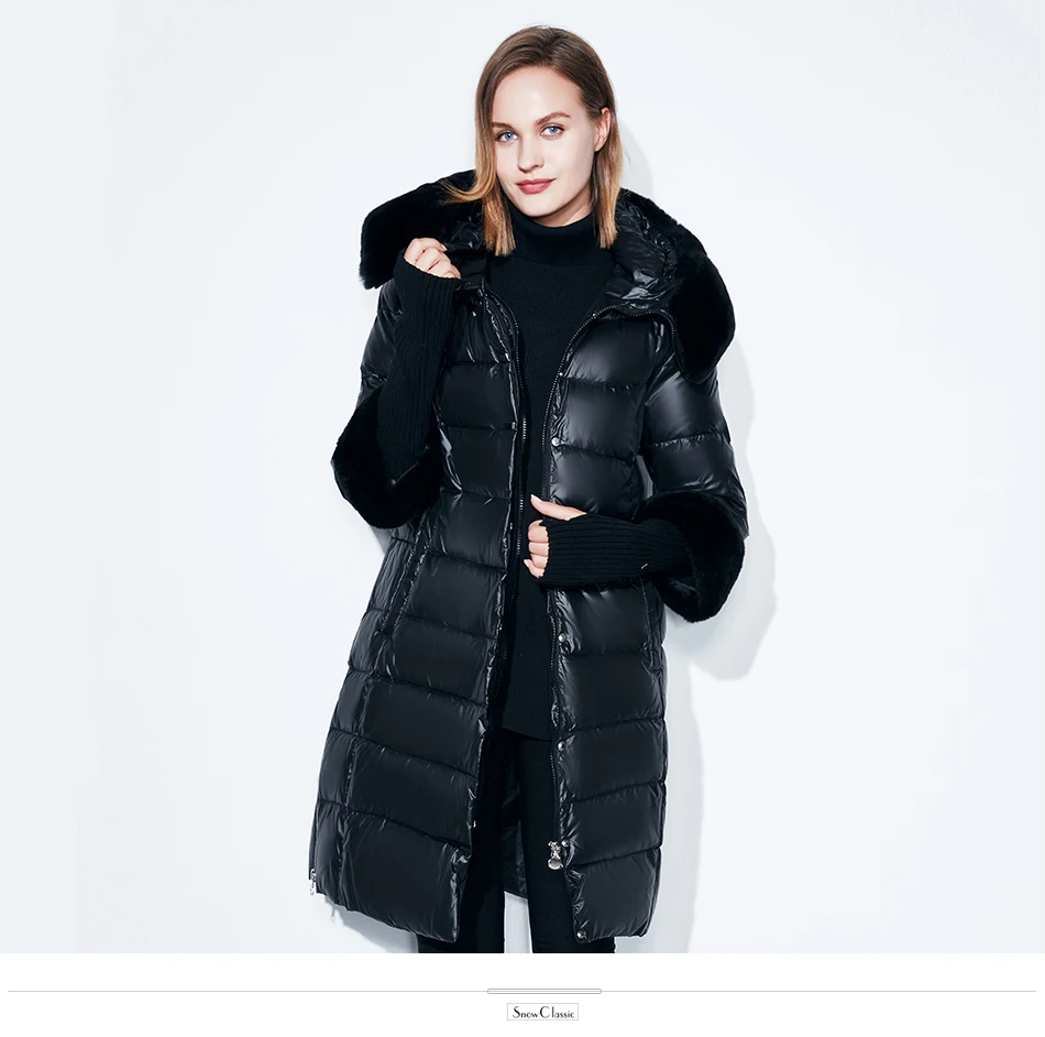 Snowclassic Winter Women Coat Jacket Padded Hooded Coats Three Quarter Warm Jackets Fur Collar Zipper Solid High Quality New 13